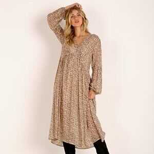 Auguste the Label Nomad Helena Midi Dress Tan Leopard- US Size 8